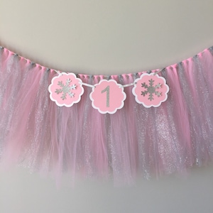 Winter Onederland high chair tutu, first birthday high chair tutu, pink and silver high chair tutu, high chair banner