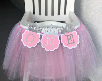 Pink and silver high chair tutu