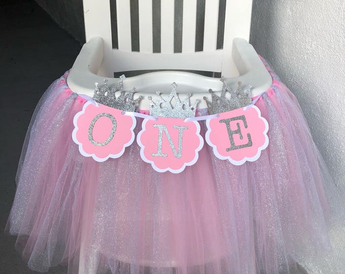 Pink and silver high chair tutu