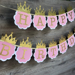 Princess birthday decorations. Princess birthday banner. Princess birthday party decor, birthday decorations, pink and gold birthday decor image 3