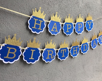 Royal Prince Birthday Banner, royal blue and gold birthday party