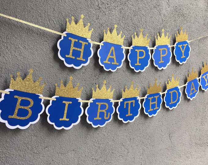 Royal Prince Birthday Banner, royal blue and gold birthday party