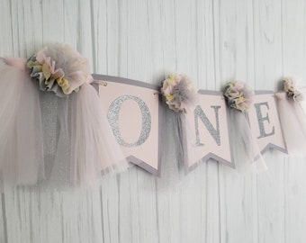 I am ONE, blush pink cream one banner, girls highchair banner