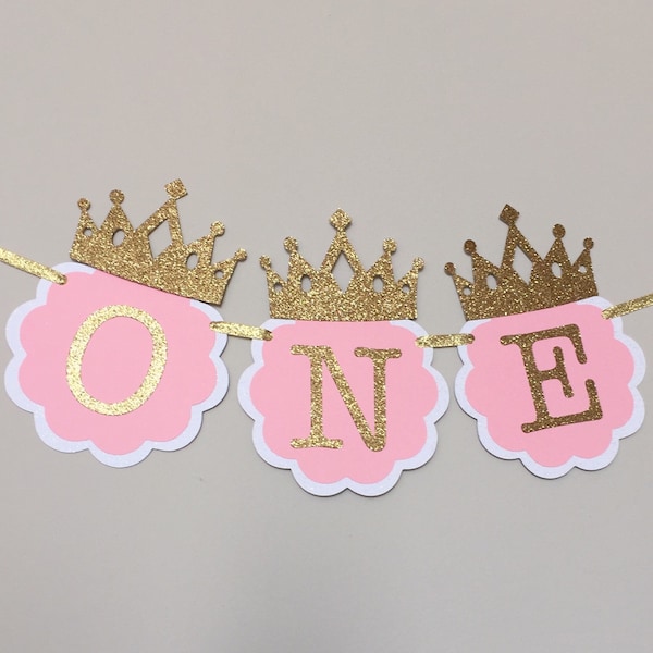 I am ONE, Pink and Gold Birthday Party Decorations, ONE High Chair Banner, Pink and Gold Party, Little Princess, princess birthday decor