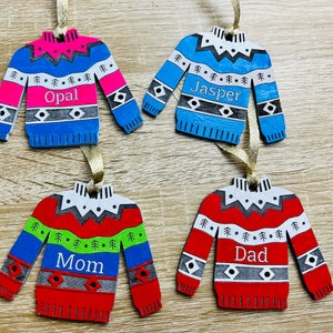Personalized Christmas ornament, Wooden Christmas Sweater ornament, Ugly Sweater gift, Customized ornament, Christmas gift tag