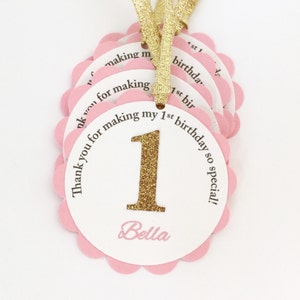 12 pink and gold thank you tags, pink and gold party favors, pink and gold first birthday thank you tags
