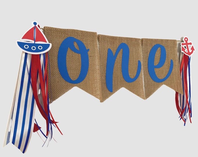 Nautical burlap ONE highchair banner, burlap boy highchair sign