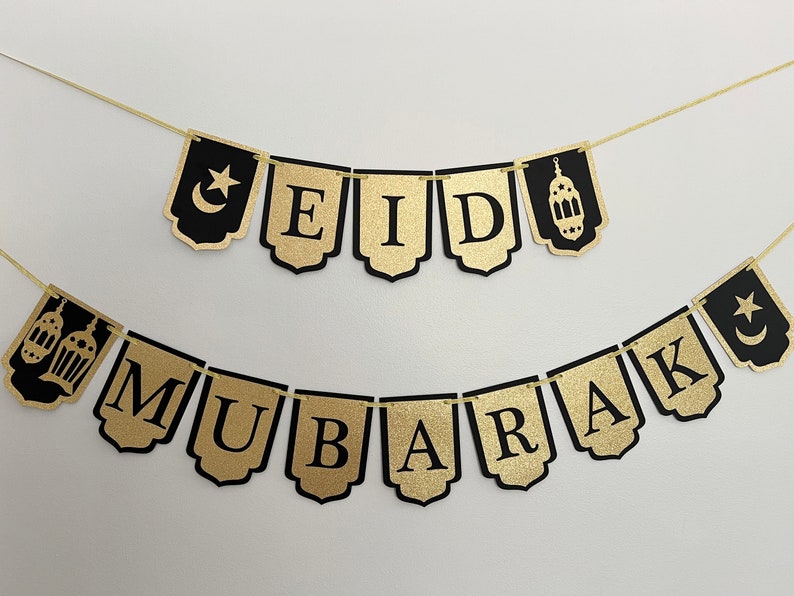 Eid Mubarak decor, Eid Mubarak Banner, Eid al-Adha Mubarak decor, Blue and gold Eid decor, Eid lantern decor image 6