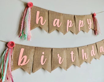 Boho birthday banner, rustic birthday banner, burlap birthday banner, Spring birthday banner, Easter birthday decor, summer birthday