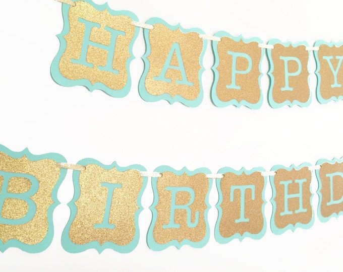 Mint and gold birthday banner, mint and gold first birthdat, mint and gold banner