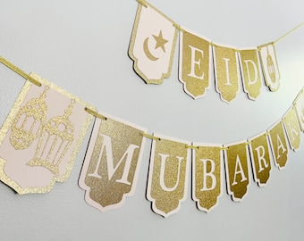 Eid Mubarak decor, Eid Mubarak Banner, Eid al-Adha Mubarak decor, Blue and gold Eid decor, Eid lantern decor