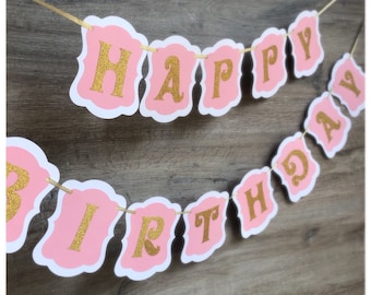 Pink and Gold First Birthday, Pink and Gold Happy Birthday, Happy Birthday Banner