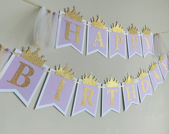 Purple and Gold First Birthday Banner. Princess birthday banner. Princess birthday party decor