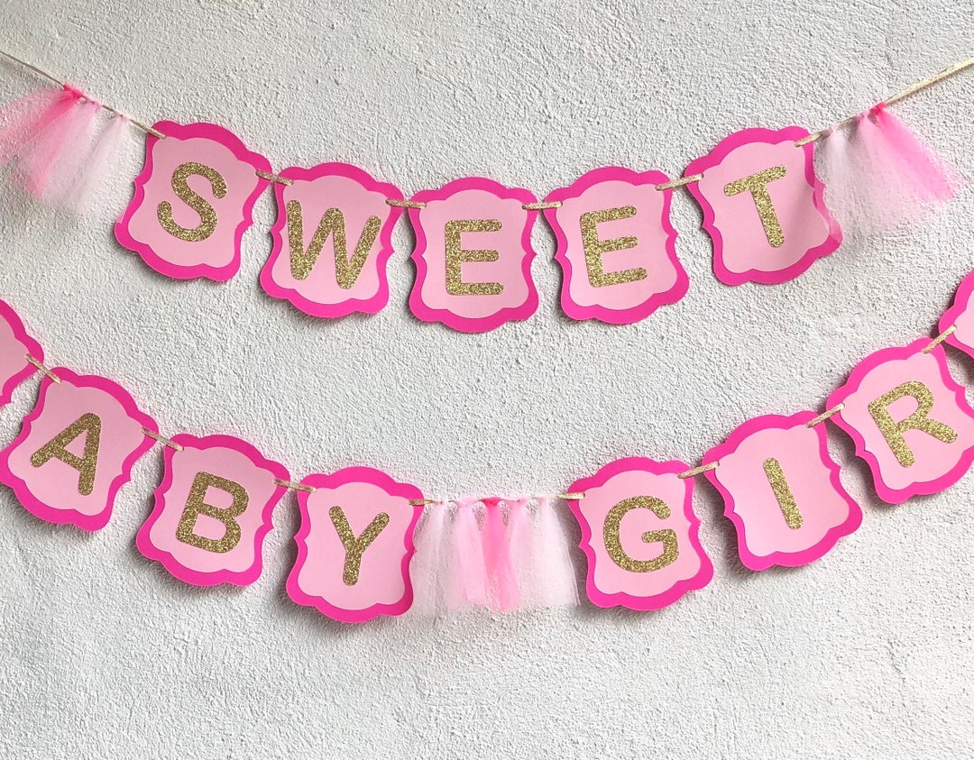 Sweet Baby Girl Birthday Banner - 60 Inch Pink & Gold Glitter Garland, Pre-Strung Party Decor - View #8
