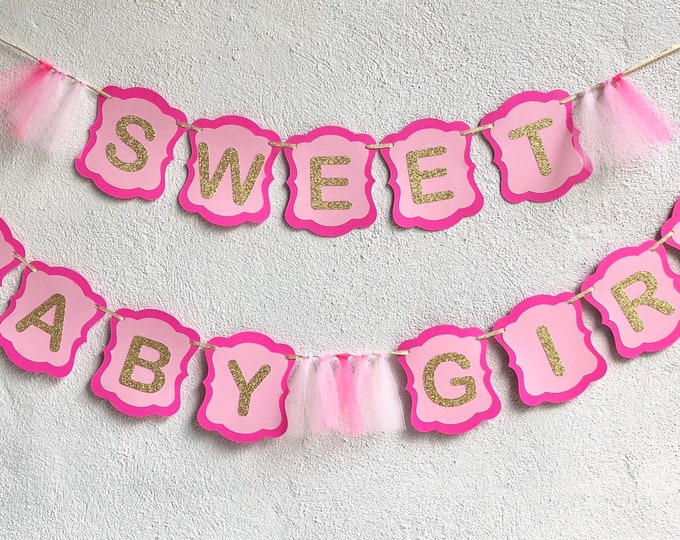 Sweet baby girl banner, girl baby shower decor, pink baby shower decorations
