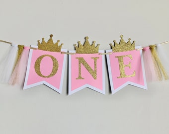 I am ONE, Pink and Gold Birthday Party Decorations. ONE High Chair Banner. Pink and Gold Party. Little Princess, Smash Cake banner