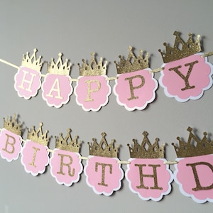 Princess birthday decorations. Princess birthday banner. Princess birthday party decor, birthday decorations, pink and gold birthday decor image 1