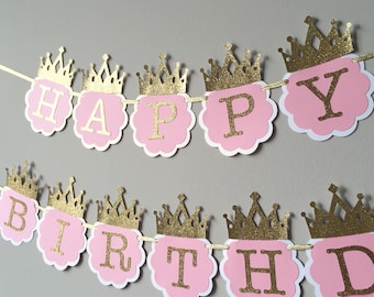 Princess birthday decorations. Princess birthday banner. Princess birthday party decor, birthday decorations, pink and gold birthday decor