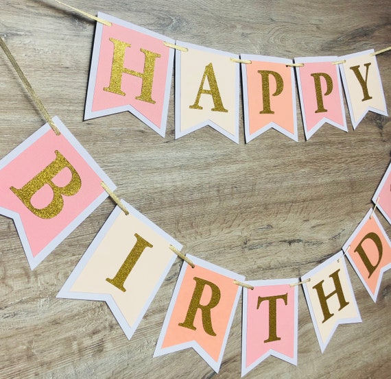Pink And Gold And Peach Birthday Banner First Birthday Decor Etsy