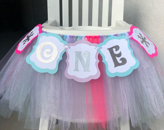 Winter Onederland high chair tutu, winter wonderland highchair tutu, high chair banner