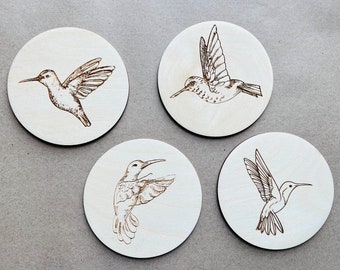 Set von 4 Holzuntersetzern, Kolibri Geschenk, Kolibri Untersetzer, Vogelliebhaber Geschenk, Kolibri Dekor