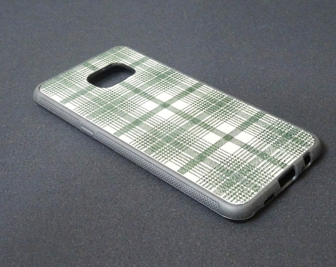 Samsung Galaxy S6 Edge Plus - Jimmy Case - Genuine Kangaroo Leather Protective Rubber Flexible Phone Holder Case - Green Check