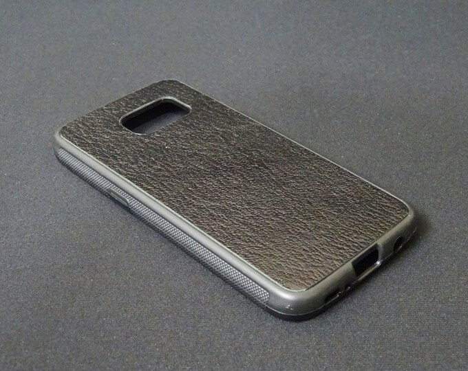 Samsung Galaxy S7 - Jimmy Case - Genuine Kangaroo Leather Protective Rubber Flexible Phone Holder Case - Black Satin Texture