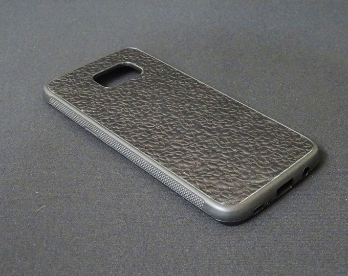 Samsung Galaxy S7 Edge - Jimmy Case - Genuine Kangaroo Leather Protective Rubber Flexible Phone Holder Case - Black Floral