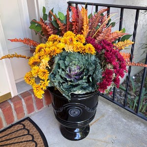 Fall Floral Urn Filler: Silk Mums, Ferns, Faux Kale