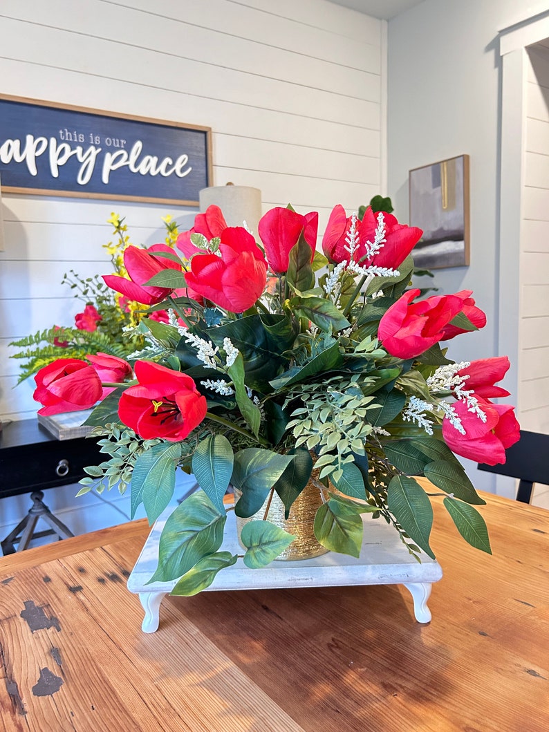 Spring and Summer Flower Centerpiece, Spring Silk Flower Arrangement