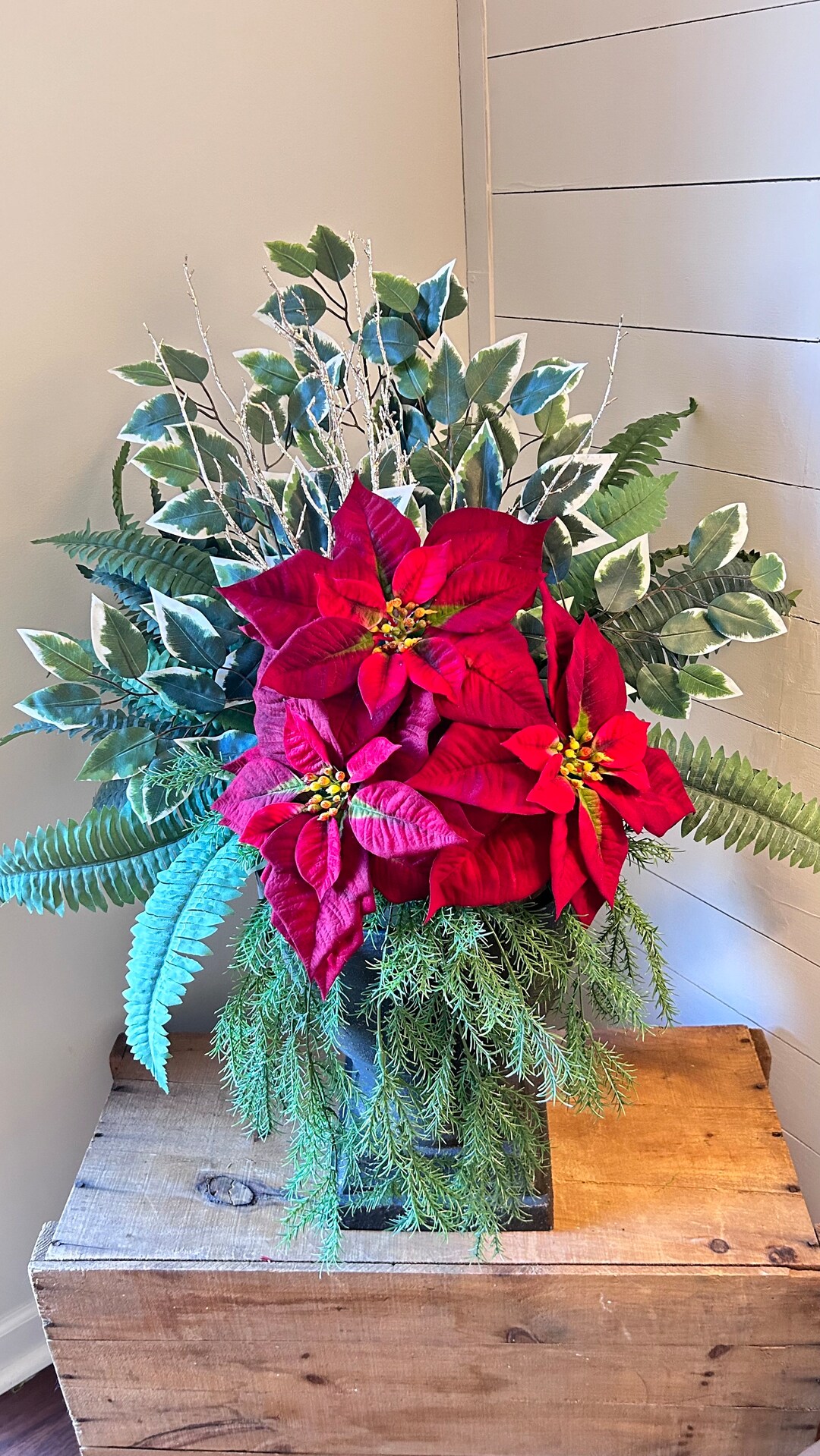 Faux Plant Urn Filler Christmas Front Porch Planter Pot Etsy