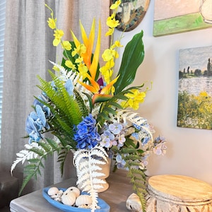 Tropical artificial floral arrangement, tropical orchids centerpiece, tropical coastal arrangement