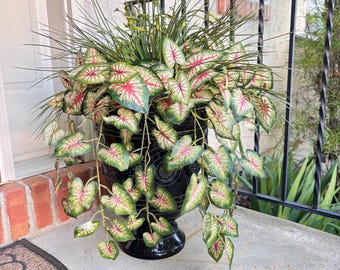 Faux plant urn filler, spring and summer front porch urn drop in centerpiece, front porch faux greenery pot