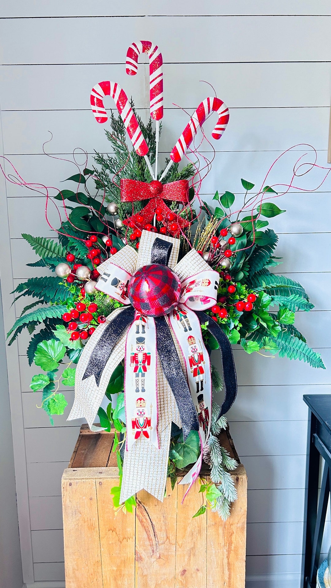 Faux Plant Urn Filler Christmas Front Porch Planter Pot Etsy