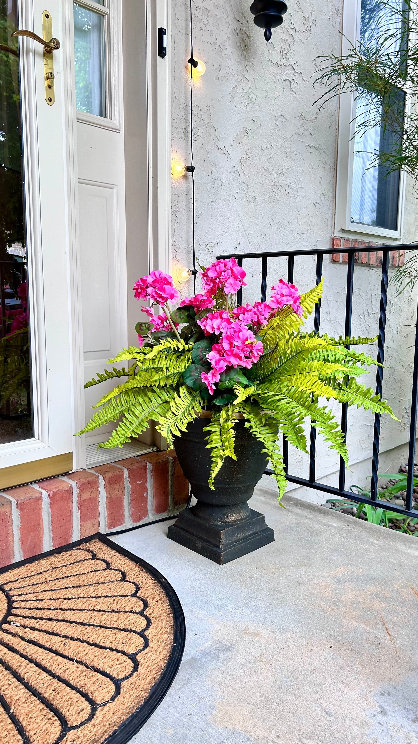Faux Pink Geranium & Fern Urn Filler: Spring Porch Arrangement - Etsy
