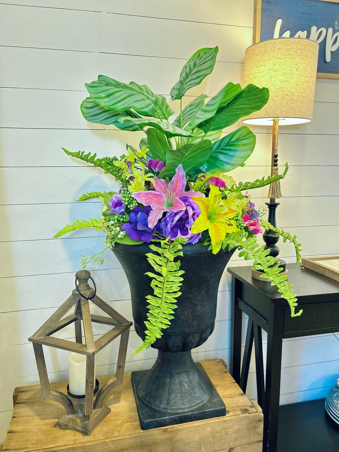 Spring Faux Flowers Urn Filler, Front Porch Planter Pot Filler, Easter