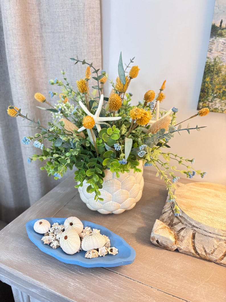 Shell Arrangments Seashell Vase Floral Centerpiece: Coastal Nautical Decor - Etsy
