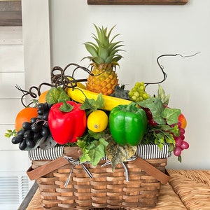 Faux Fruit Basket Centerpiece: Thanksgiving Dining Table Arrangement
