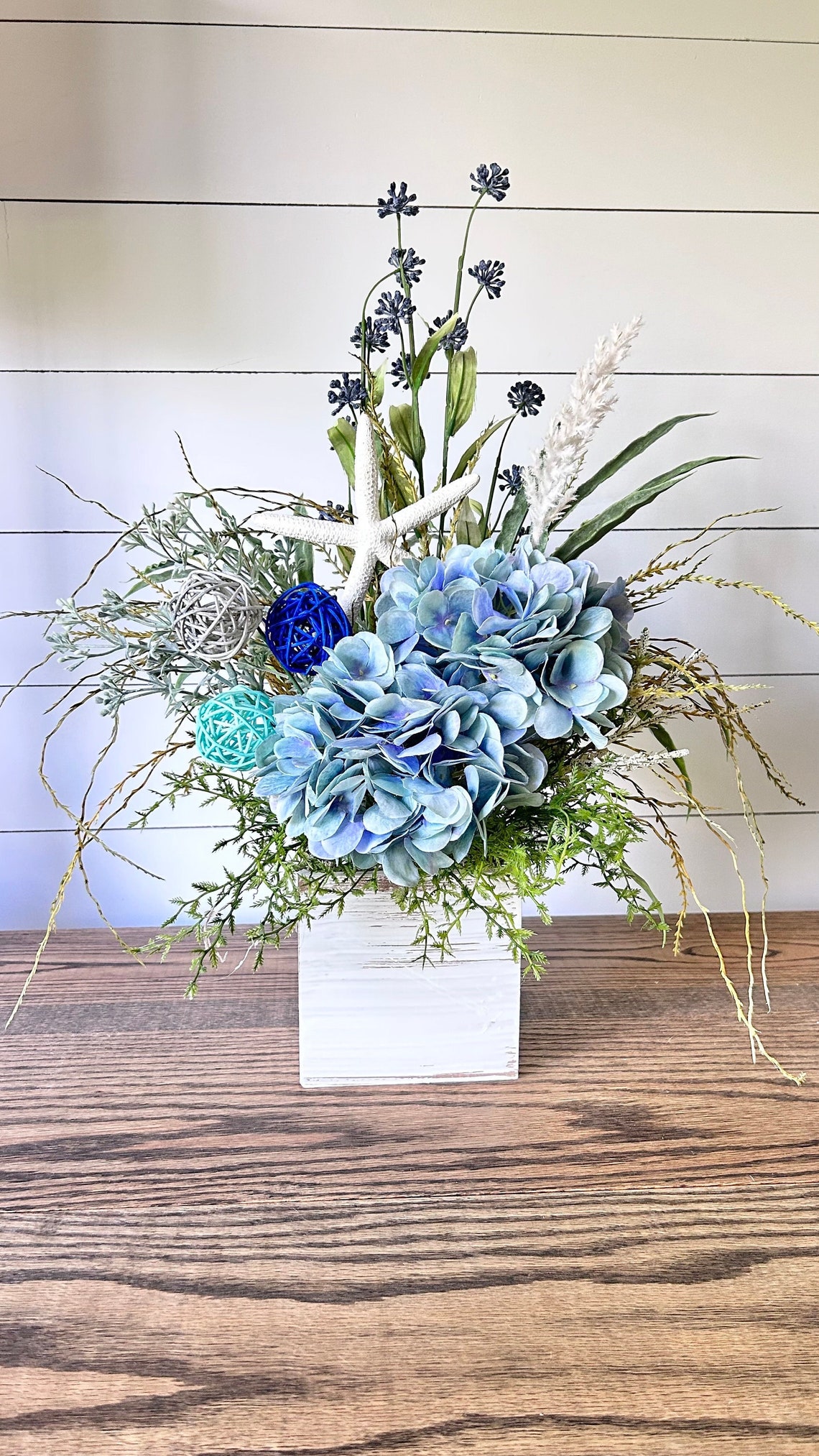 Coastal Flower Centerpiece Teal Blue and White Floral Etsy