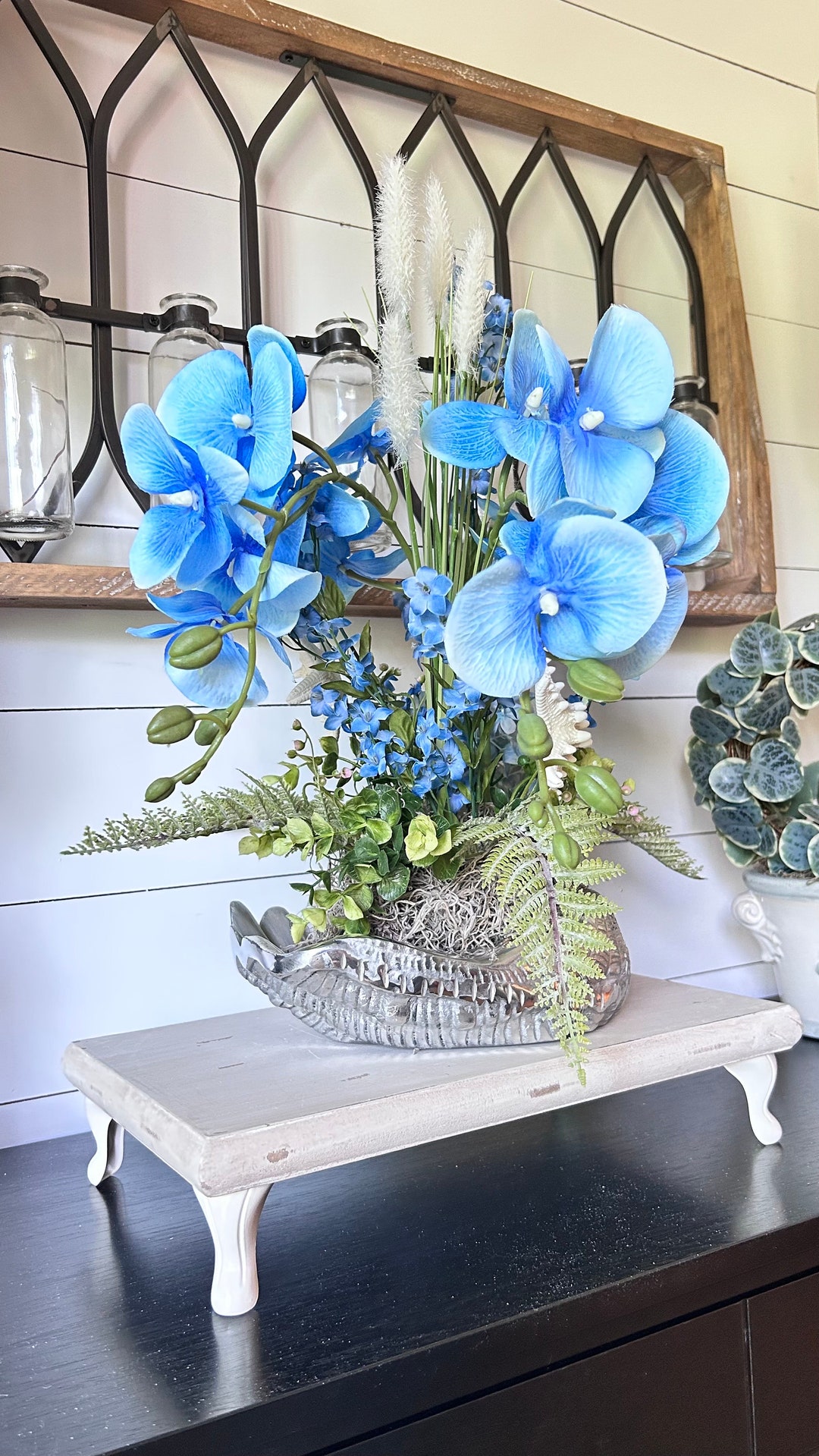 Coastal Blue Orchid Flower Centerpiece in a Seashell Vase Etsy