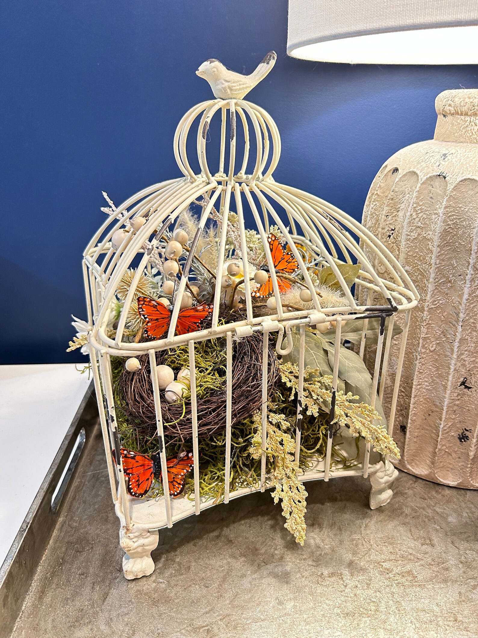 Decorative Birdcage Birdhouse Centerpiece, Floral Birdcage Centerpiece
