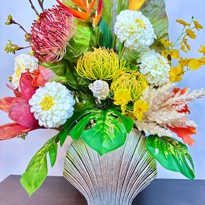 Tropical artificial floral arrangement, luxury tropical floral centerpiece, tropical coastal arrangement, tropical centerpiece