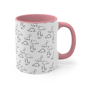 Cute Black and White Dinosaurs - Novelty Coffee Mug - 11oz - T-Rex Triceratops Stegosaurus Brontosaurus Coffee Cup for coffee or tea