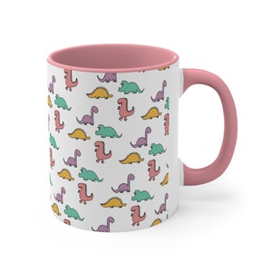 Cute Pastel Dinosaurs - Novelty Coffee Mug - 11oz - T-Rex Triceratops Stegosaurus Brontosaurus Coffee Cup for coffee or tea
