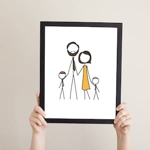 Custom Simple Stick Figure Family Portrait - Family Drawing/Family Illustration/Family Photo