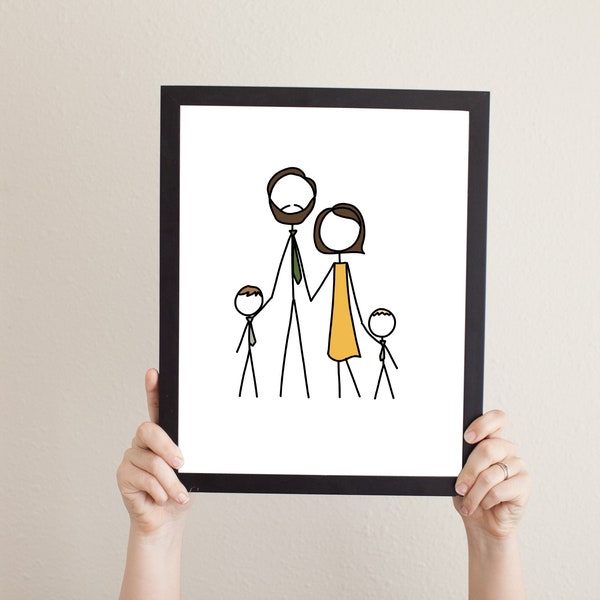 Custom Simple Stick Figure Family Portrait - Family Drawing/Family Illustration/Family Photo