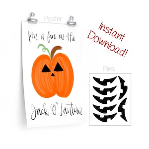 Stecken Sie das Gesicht auf der Jack O Lantern-Kürbis - sofortiger Download! -DIY Halloween-Party-Spiel - Pin der Schwanz Kinder Party Spiele
