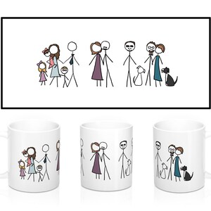 Stick Figure Family Coffee Mug - 11oz or 15oz - Includes Custom Illustration Digital File - Gift Coffee Tea Cup