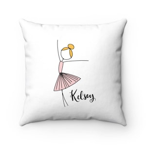 Ballerina (Customizable) - Spun Polyester Square Throw Pillow - Ballet Inspired Accent Pillow - Stick Figure Dancer Girls Room Nursery Decor