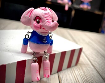 Pink Elephant Pin| Cutesy summer brooch| wildlife brooch dangle pin| ClayDollFace
